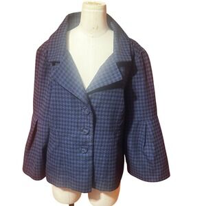 LAL (Live A Little) Cropped 3/4 Bell Sleeve Black/Blue Plaid Jacket Size XL